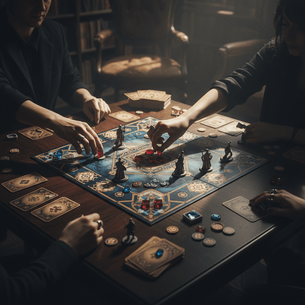 Board game in play with multiple players engaged