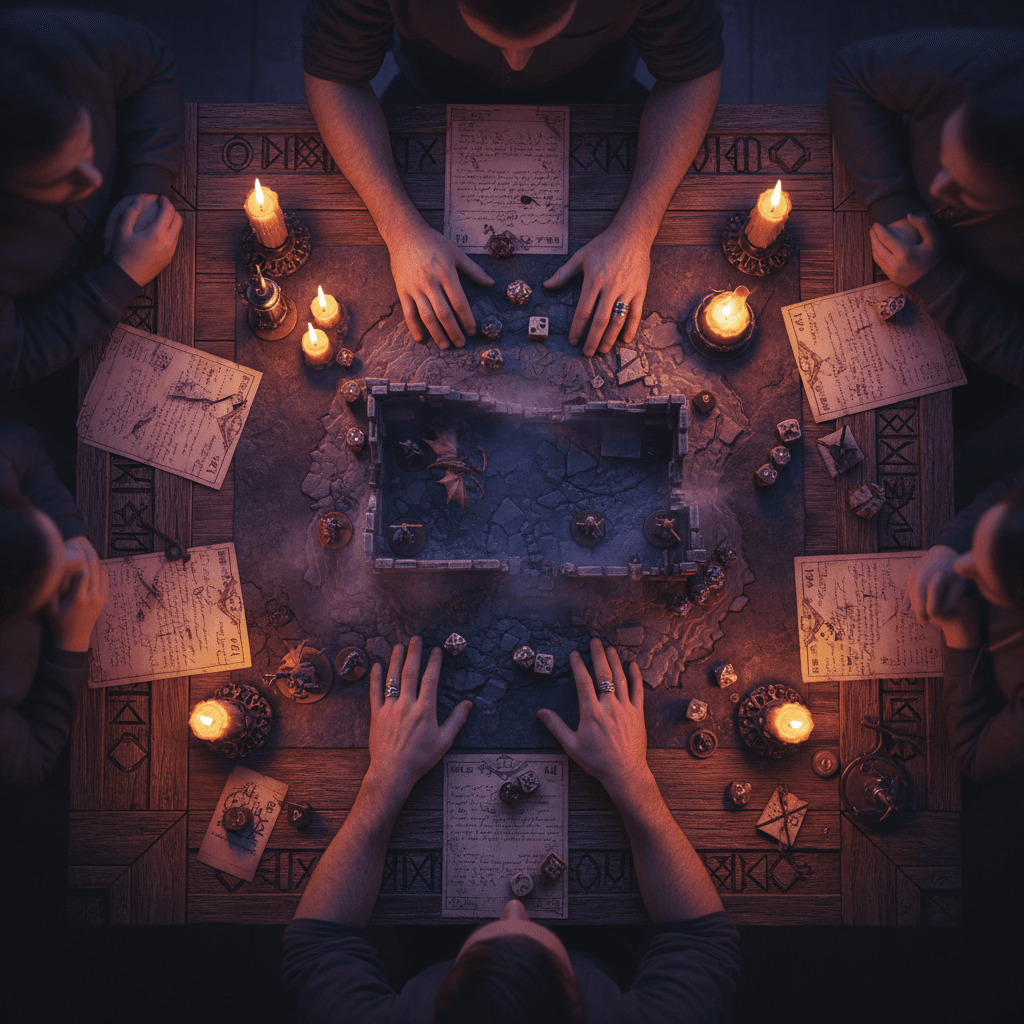 Tabletop RPG session with game master running adventure