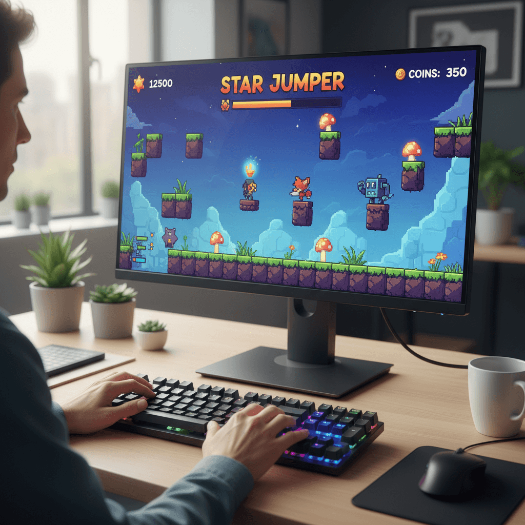 Game developer working on video game prototype