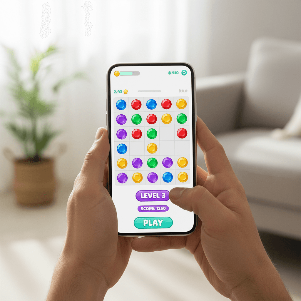 Mobile game app interface on smartphone screen