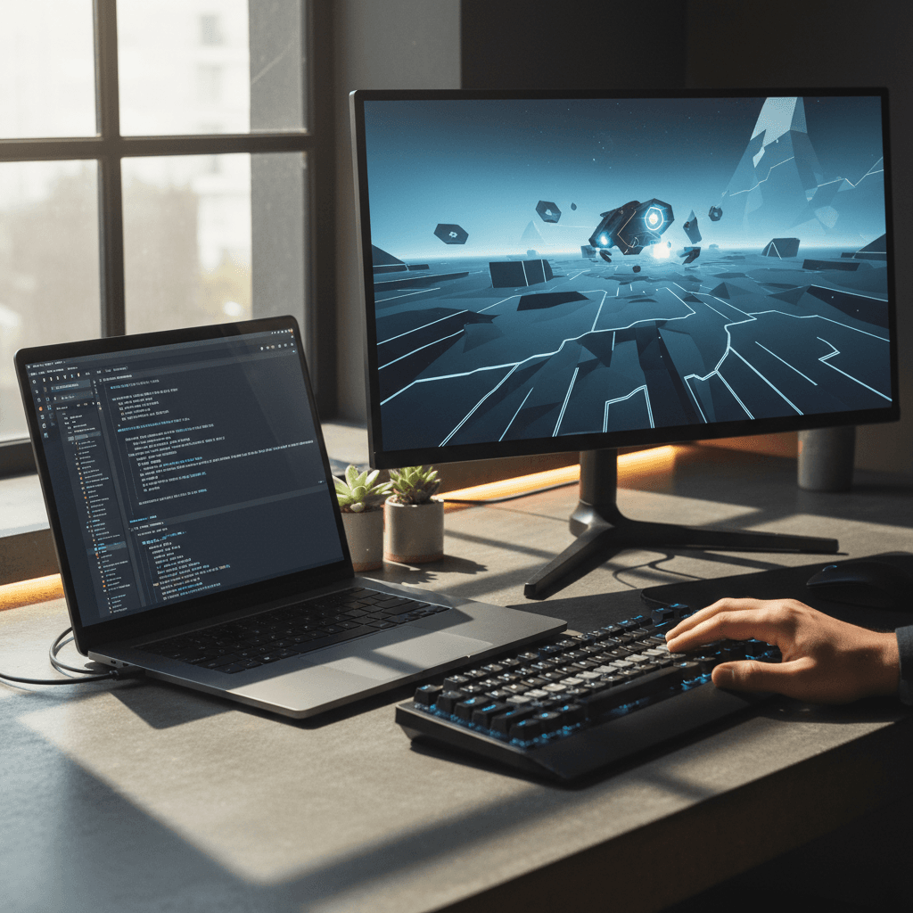 Developer working with game engine